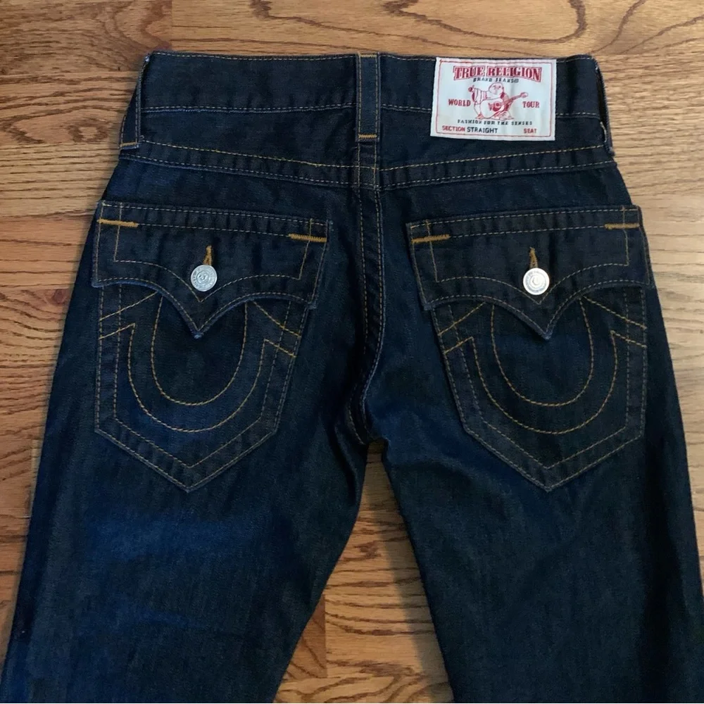 True Religion 28 x 28 Blue Denim Jeans World Tour straight 27 dark Ankle NEW - Picture 2 of 13